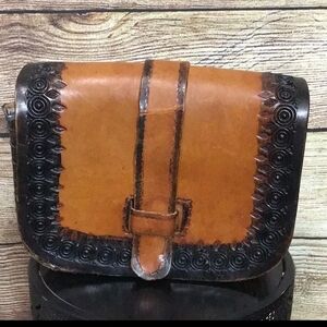 70's Tooled Leather Saddle Shoulder Bag